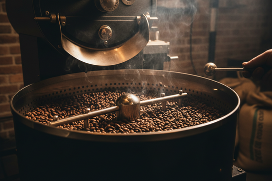 Coffee Roasting while steam rises from the beans 